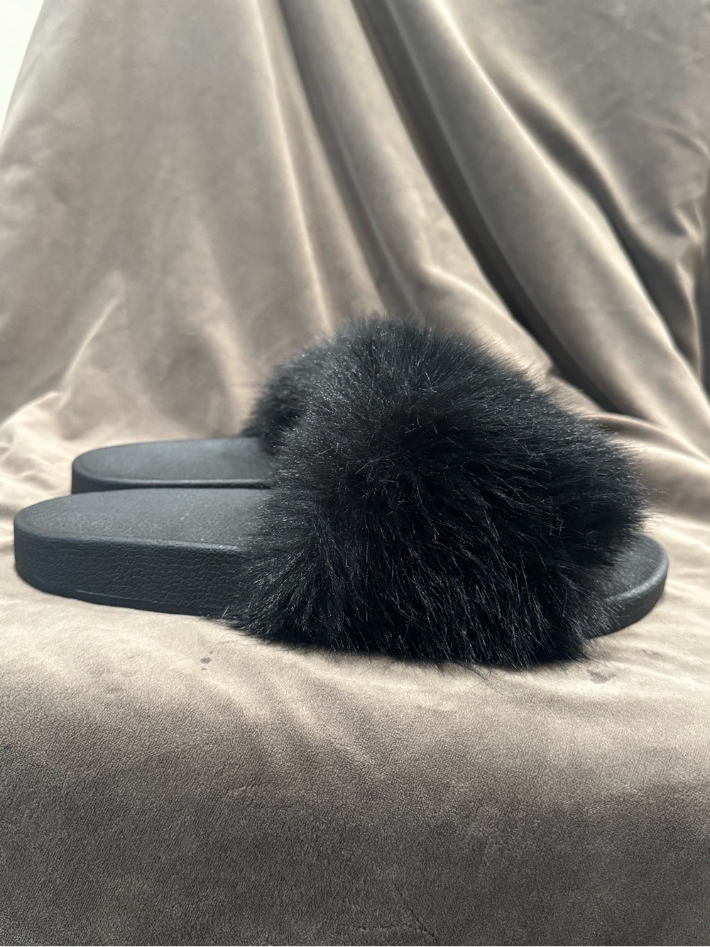 Fabulous Furs Black Faux Fur Slide Sandals